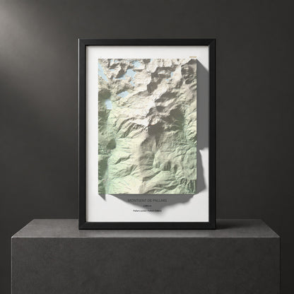 Mapa de relieve de Montsent de Pallars, 2883 m, Pallars Jussà · Pallars Sobirà, lámina 100 Cims de Trobart. Presentación enmarcada. 70 × 100 cm.
