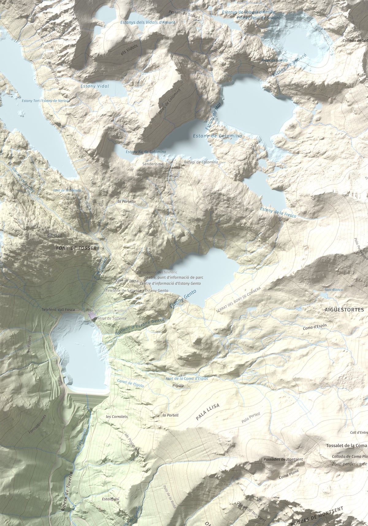 Mapa de relieve de Montsent de Pallars, 2883 m, Pallars Jussà · Pallars Sobirà, lámina 100 Cims de Trobart. Detalle de la zona superior izquierda. 70 × 100 cm.