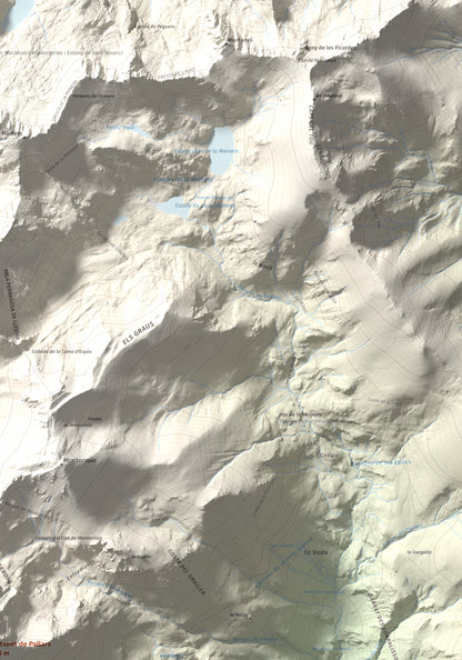 Mapa de relieve de Montsent de Pallars, 2883 m, Pallars Jussà · Pallars Sobirà, lámina 100 Cims de Trobart. Detalle de la zona superior derecha. 70 × 100 cm.