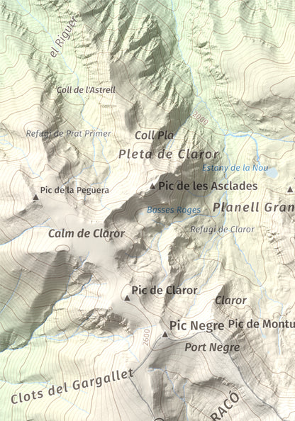Mapa de relieve de Monturull, 2760 m, Alt Urgell · Andorra · Cerdanya, lámina 100 Cims de Trobart. Detalle de la zona superior izquierda. 21 × 30 cm.