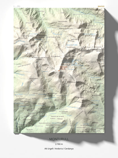 Mapa de relieve de Monturull, 2760 m, Alt Urgell · Andorra · Cerdanya, lámina 100 Cims de Trobart 30 × 40 cm.