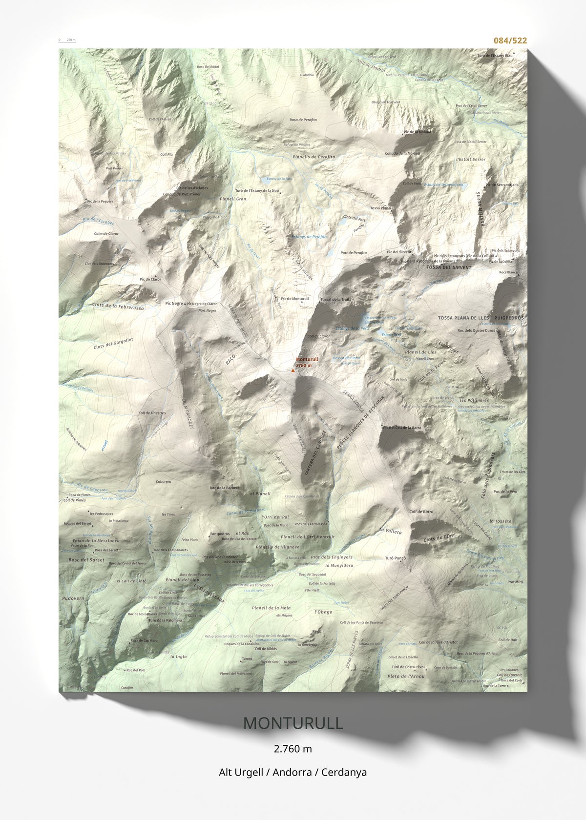 Mapa de relieve de Monturull, 2760 m, Alt Urgell · Andorra · Cerdanya, lámina 100 Cims de Trobart 50 × 70 cm.