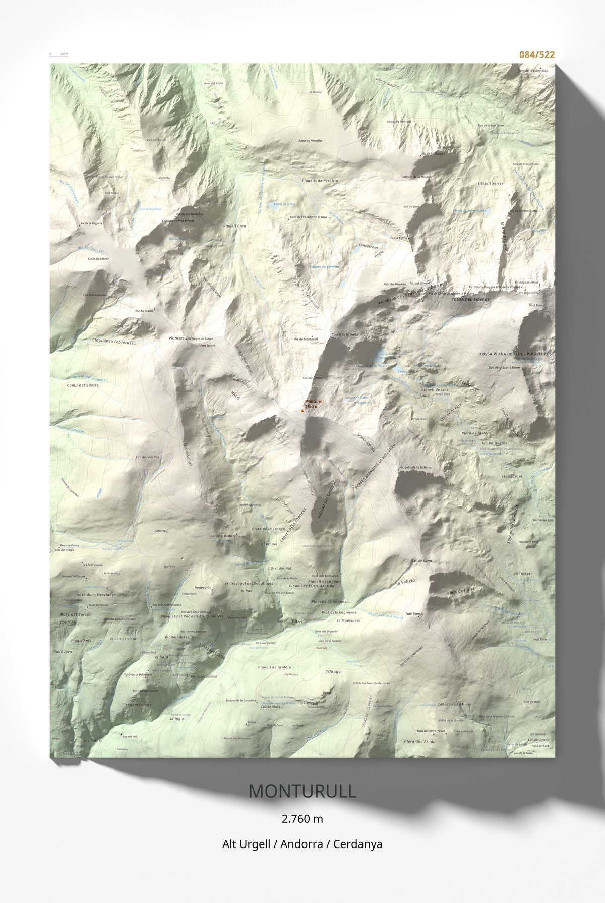 Mapa de relieve de Monturull, 2760 m, Alt Urgell · Andorra · Cerdanya, lámina 100 Cims de Trobart 61 × 91 cm.