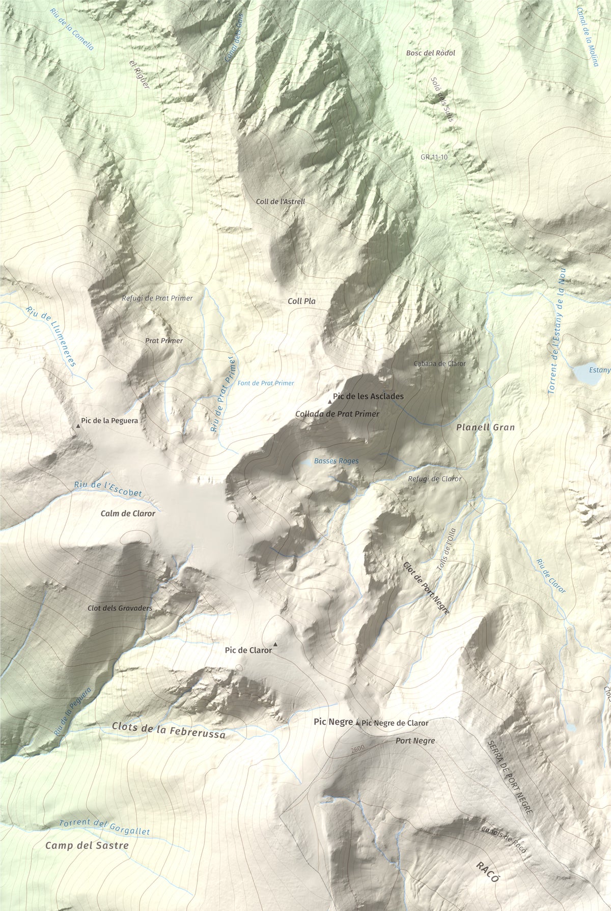 Mapa de relieve de Monturull, 2760 m, Alt Urgell · Andorra · Cerdanya, lámina 100 Cims de Trobart. Detalle de la zona superior izquierda. 61 × 91 cm.