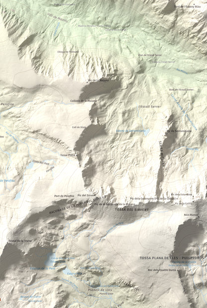 Mapa de relieve de Monturull, 2760 m, Alt Urgell · Andorra · Cerdanya, lámina 100 Cims de Trobart. Detalle de la zona superior derecha. 61 × 91 cm.
