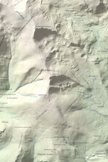 Mapa de relieve de Monturull, 2760 m, Alt Urgell · Andorra · Cerdanya, lámina 100 Cims de Trobart. Detalle de la zona inferior derecha. 61 × 91 cm.