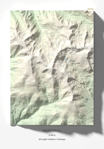 Mapa de relieve de Monturull, 2760 m, Alt Urgell · Andorra · Cerdanya, lámina 100 Cims de Trobart 70 × 100 cm.