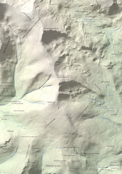 Mapa de relieve de Monturull, 2760 m, Alt Urgell · Andorra · Cerdanya, lámina 100 Cims de Trobart. Detalle de la zona inferior derecha. 70 × 100 cm.