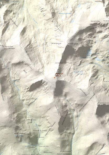 Mapa de relieve de Monturull, 2760 m, Alt Urgell · Andorra · Cerdanya, lámina 100 Cims de Trobart. Detalle de la zona central. 70 × 100 cm.