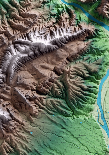 Mapa artístico del relieve de Móra d'Ebre, a la Ribera de Ebro, con 15 km de entorno y base topográfica ICGC. Detalle de la zona superior izquierda.