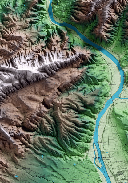 Mapa artístico del relieve de Móra la Nova, a la Ribera de Ebro, con 15 km de entorno y base topográfica ICGC. Detalle de la zona superior izquierda.