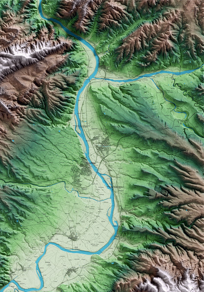 Mapa artístico del relieve de Móra la Nova, a la Ribera de Ebro, con 15 km de entorno y base topográfica ICGC