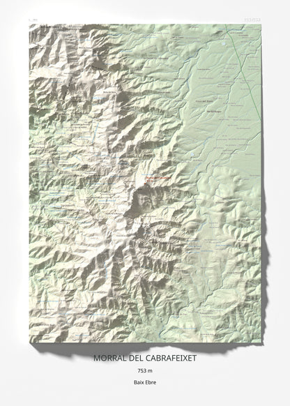 Mapa de relieve de Morral del Cabrafeixet, 753 m, Baix Ebre, lámina 100 Cims de Trobart 50 × 70 cm.