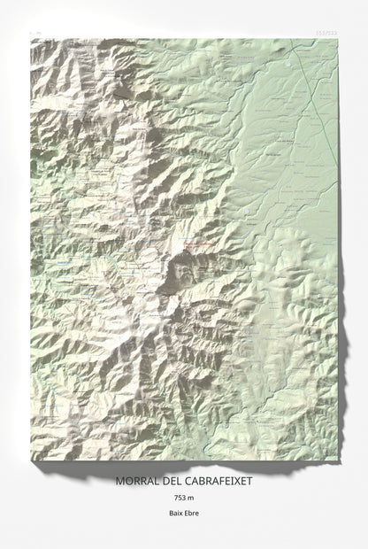 Mapa de relieve de Morral del Cabrafeixet, 753 m, Baix Ebre, lámina 100 Cims de Trobart 61 × 91 cm.