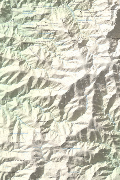 Mapa de relieve de Morral del Cabrafeixet, 753 m, Baix Ebre, lámina 100 Cims de Trobart. Detalle de la zona inferior izquierda. 61 × 91 cm.