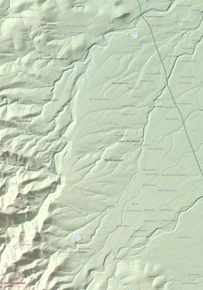 Mapa de relieve de Morral del Cabrafeixet, 753 m, Baix Ebre, lámina 100 Cims de Trobart. Detalle de la zona superior derecha. 70 × 100 cm.