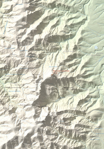 Mapa de relieve de Morral del Cabrafeixet, 753 m, Baix Ebre, lámina 100 Cims de Trobart. Detalle de la zona central. 70 × 100 cm.