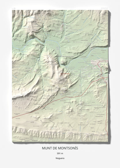 Mapa de relieve de Munt de Montsonís, 591 m, Noguera, lámina 100 Cims de Trobart 50 × 70 cm.