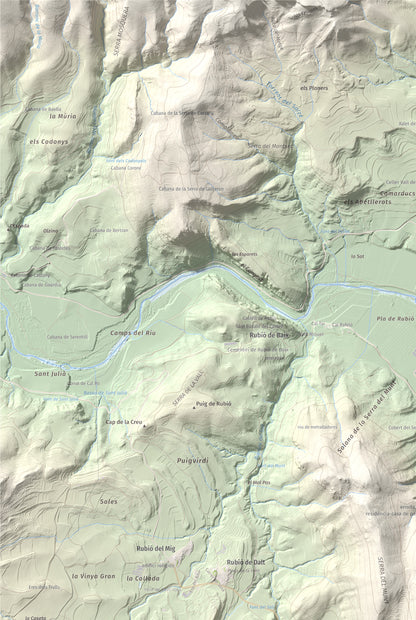 Mapa de relieve de Munt de Montsonís, 591 m, Noguera, lámina 100 Cims de Trobart. Detalle de la zona superior izquierda. 61 × 91 cm.