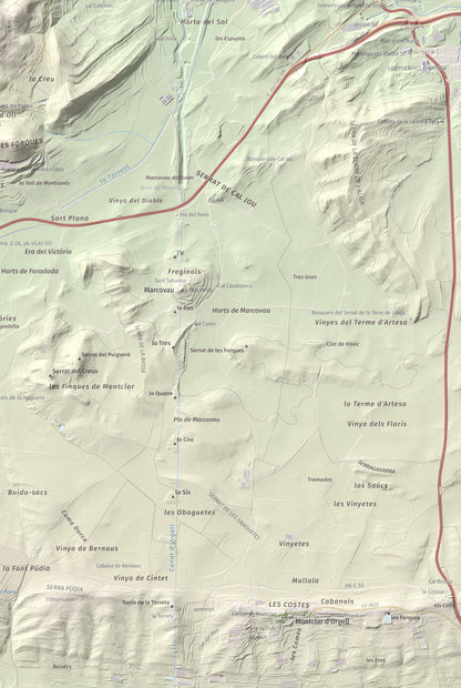 Mapa de relieve de Munt de Montsonís, 591 m, Noguera, lámina 100 Cims de Trobart. Detalle de la zona inferior derecha. 61 × 91 cm.