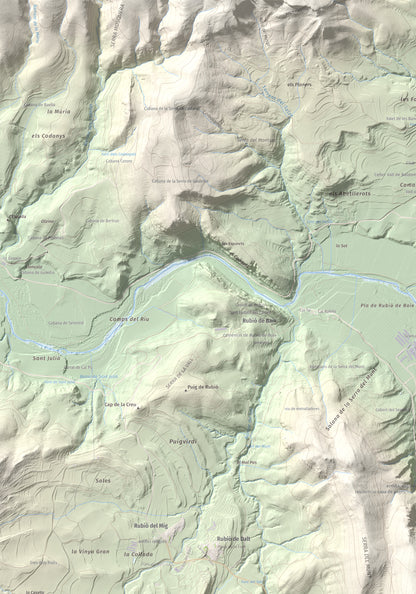 Mapa de relieve de Munt de Montsonís, 591 m, Noguera, lámina 100 Cims de Trobart. Detalle de la zona superior izquierda. 70 × 100 cm.