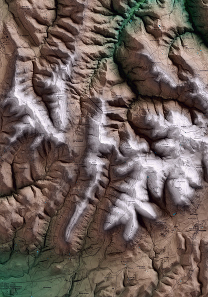 Mapa artístico del relieve de Muntanyola, a Osona, con 15 km de entorno y base topográfica ICGC. Detalle de la zona inferior izquierda.