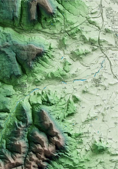 Mapa artístico del relieve de Muntanyola, a Osona, con 15 km de entorno y base topográfica ICGC. Detalle de la zona superior derecha.