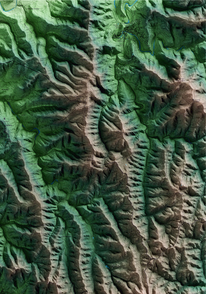 Mapa artístico del relieve de Mura, al Bages, con 15 km de entorno y base topográfica ICGC. Detalle de la zona superior derecha.