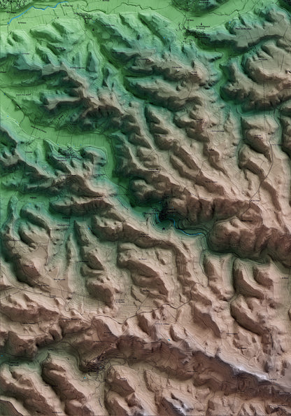 Mapa artístico del relieve de Nalec, al Urgell, con 15 km de entorno y base topográfica ICGC. Detalle de la zona inferior izquierda.