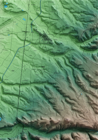 Mapa artístico del relieve de Nalec, al Urgell, con 15 km de entorno y base topográfica ICGC. Detalle de la zona superior derecha.