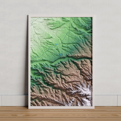 Mapa artístico del relieve de Nalec, al Urgell, con 15 km de entorno y base topográfica ICGC. Presentación enmarcada.
