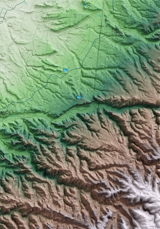 Mapa artístico del relieve de Nalec, al Urgell, con 15 km de entorno y base topográfica ICGC
