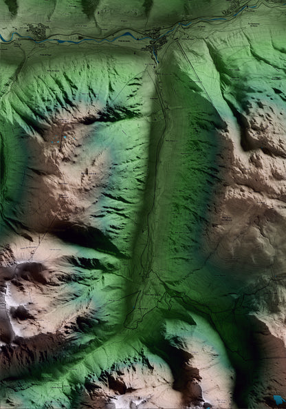 Mapa artístico del relieve de Naut Aran, al Aran, con 15 km de entorno y base topográfica ICGC. Detalle de la zona inferior izquierda.