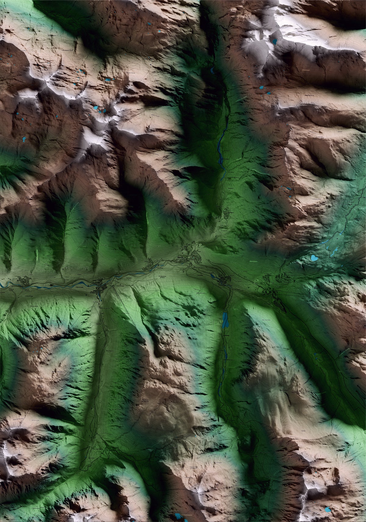 Mapa artístico del relieve de Naut Aran, al Aran, con 15 km de entorno y base topográfica ICGC