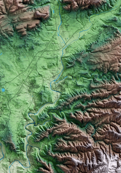 Mapa artístico del relieve de Navarcles, al Bages, con 15 km de entorno y base topográfica ICGC