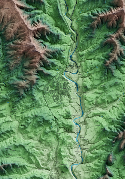 Mapa artístico del relieve de Navàs, al Bages, con 15 km de entorno y base topográfica ICGC. Detalle de la zona central.