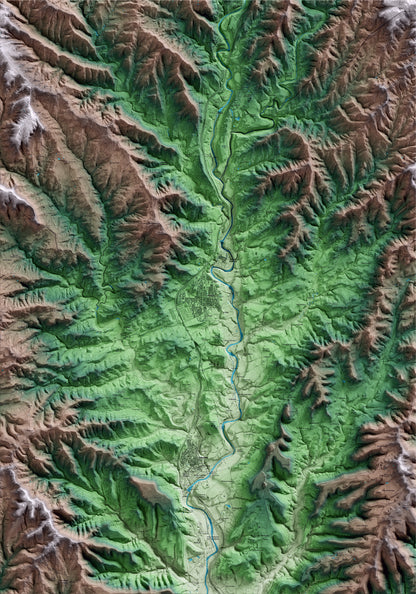 Mapa artístico del relieve de Navàs, al Bages, con 15 km de entorno y base topográfica ICGC