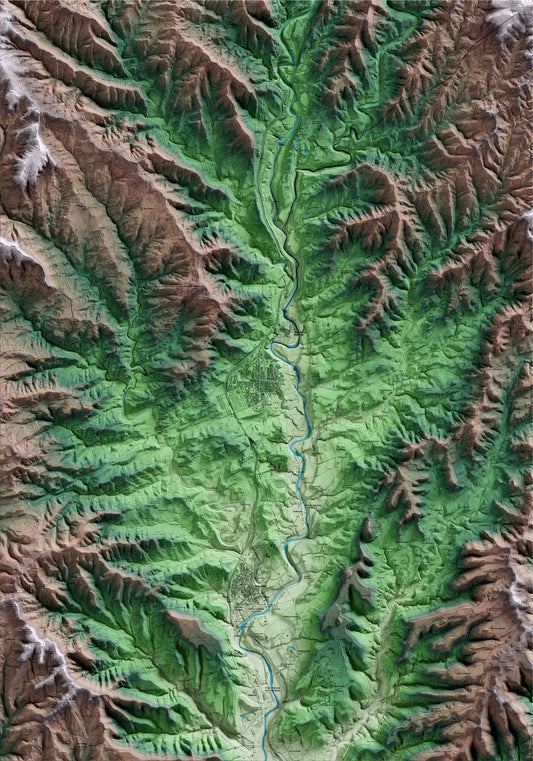 Mapa artístico del relieve de Navàs, al Bages, con 15 km de entorno y base topográfica ICGC