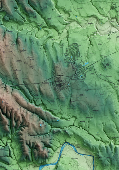 Mapa artístico del relieve de Navata, al Alt Empordà, con 15 km de entorno y base topográfica ICGC. Detalle de la zona central.