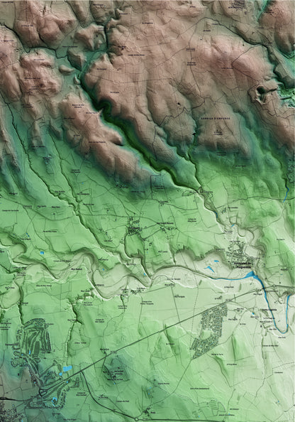 Mapa artístico del relieve de Navata, al Alt Empordà, con 15 km de entorno y base topográfica ICGC. Detalle de la zona superior derecha.