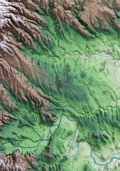 Mapa artístico del relieve de Navata, al Alt Empordà, con 15 km de entorno y base topográfica ICGC