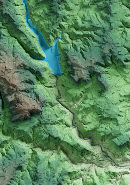 Mapa artístico del relieve de Navès, al Solsonès, con 15 km de entorno y base topográfica ICGC. Detalle de la zona inferior izquierda.