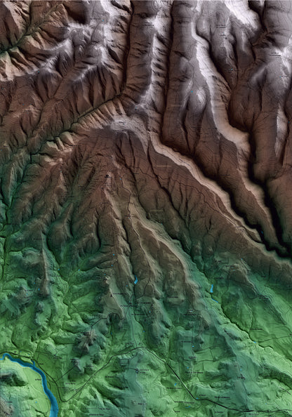 Mapa artístico del relieve de Navès, al Solsonès, con 15 km de entorno y base topográfica ICGC. Detalle de la zona superior izquierda.