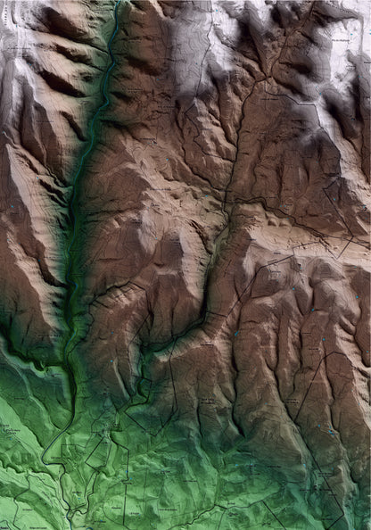 Mapa artístico del relieve de Navès, al Solsonès, con 15 km de entorno y base topográfica ICGC. Detalle de la zona superior derecha.