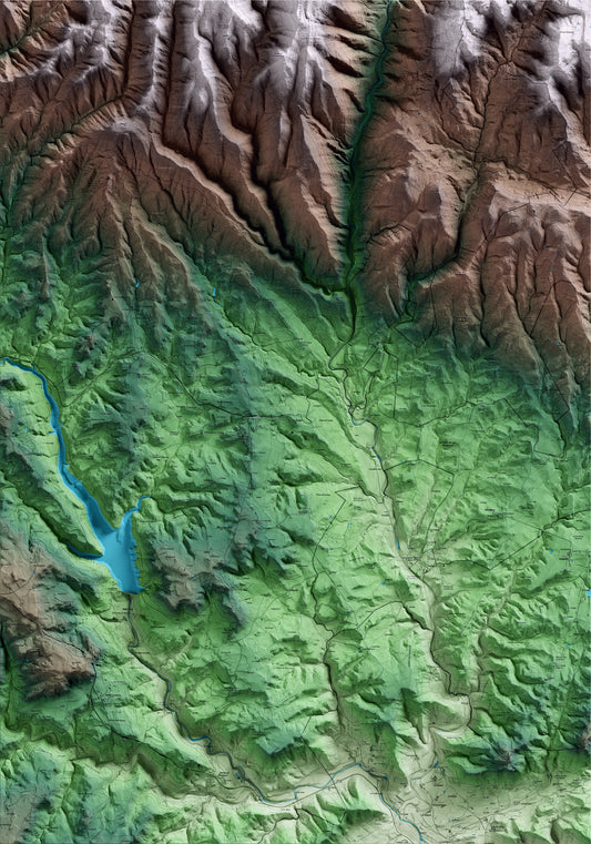 Mapa artístico del relieve de Navès, al Solsonès, con 15 km de entorno y base topográfica ICGC