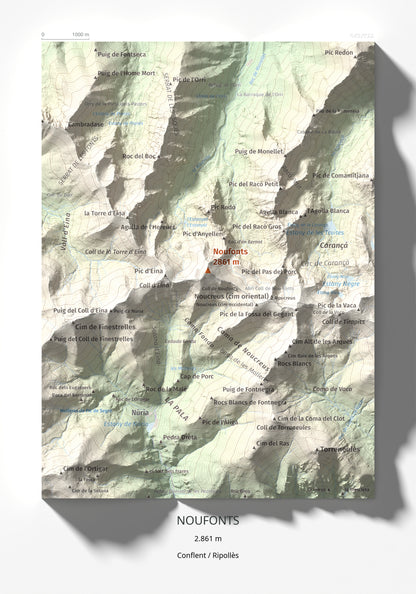 Mapa de relieve de Noufonts, 2861 m, Conflent · Ripollès, lámina 100 Cims de Trobart 21 × 30 cm.
