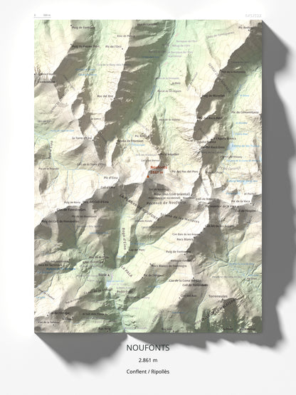 Mapa de relieve de Noufonts, 2861 m, Conflent · Ripollès, lámina 100 Cims de Trobart 30 × 40 cm.