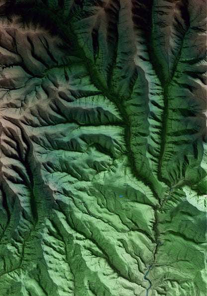 Mapa artístico del relieve de Odèn, al Solsonès, con 15 km de entorno y base topográfica ICGC. Detalle de la zona inferior derecha.
