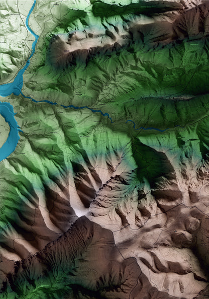 Mapa artístico del relieve de Odèn, al Solsonès, con 15 km de entorno y base topográfica ICGC. Detalle de la zona superior izquierda.