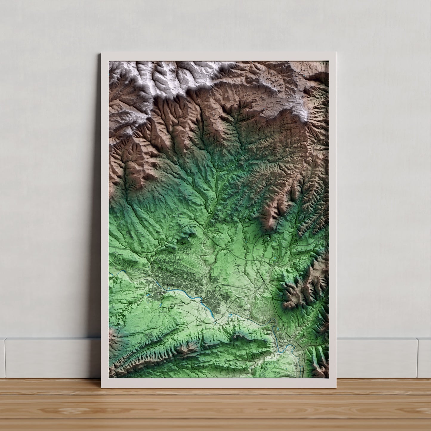 Mapa artístico del relieve de Òdena, al Anoia, con 15 km de entorno y base topográfica ICGC. Presentación enmarcada.